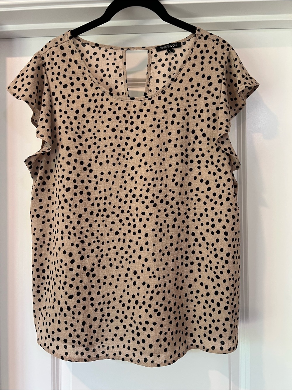 Papermoon Tan Polka Dot Ruffle Sleeve Top